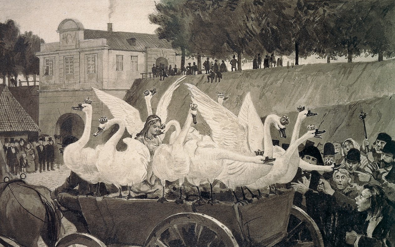 Wild Swans, illustration by Hans Tegner (1853-1932) for fairy tale by Hans Christian Andersen (1805-1875) af Hans Tegner