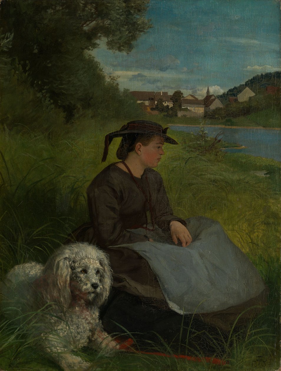 Agathe med en hvid hund af Hans Thoma