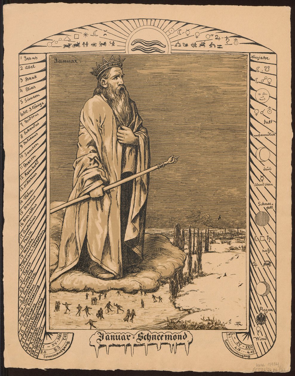 Allegori over januar. Udkast til „Evighedskalender i billeder“, del I, 1881-1901 (Evighedsbilledkalender) af Hans Thoma