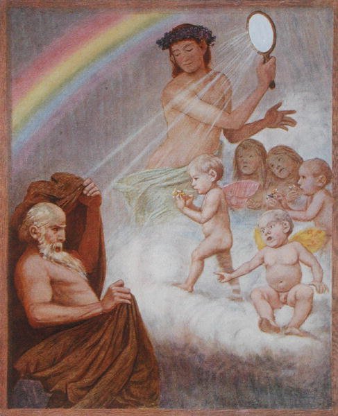 April, illustration fra "Festkalender" udgivet i Leipzig ca. 1910 (farvelitografi) af Hans Thoma