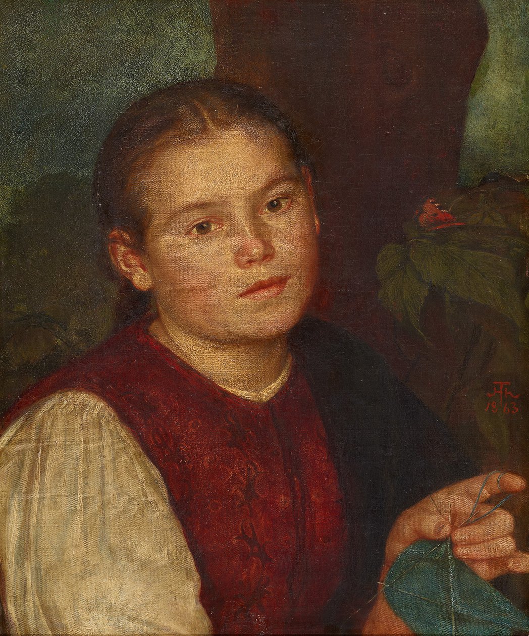 Portræt af søsteren Agathe af Hans Thoma