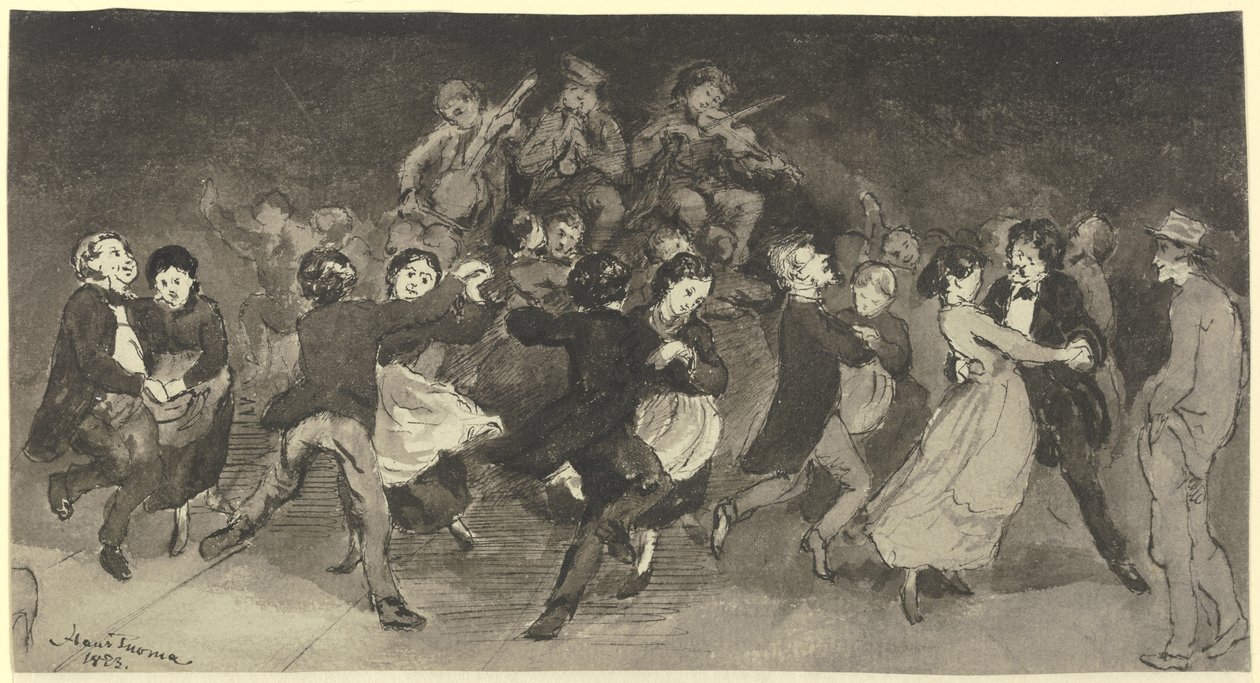 Dansende par på en kro af Hans Thoma