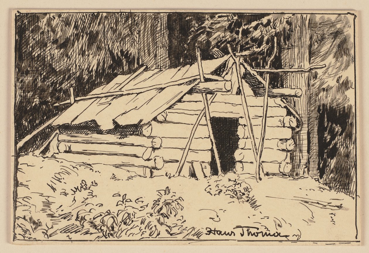 Tegning til lærebogen: Hytte af Hans Thoma
