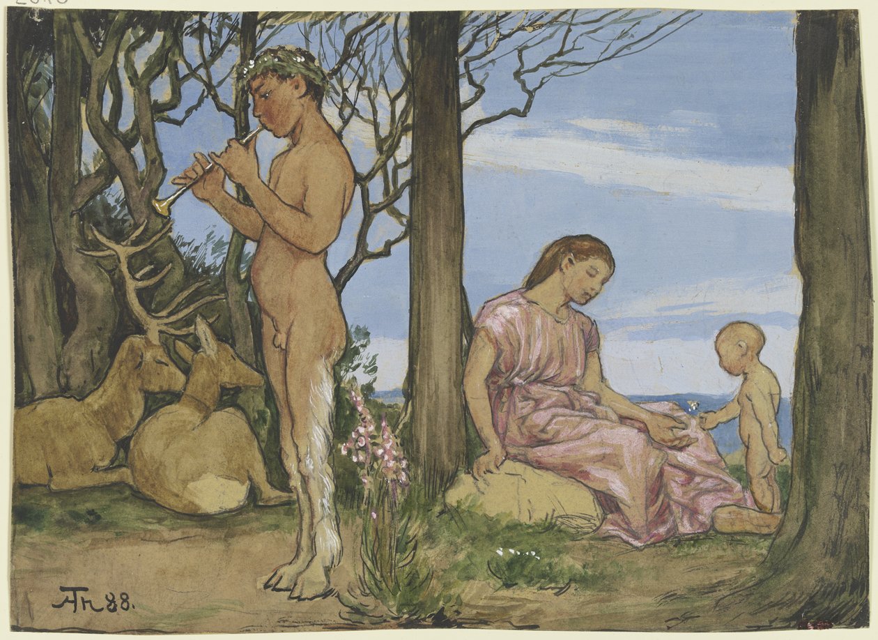 Faun og nymfe af Hans Thoma