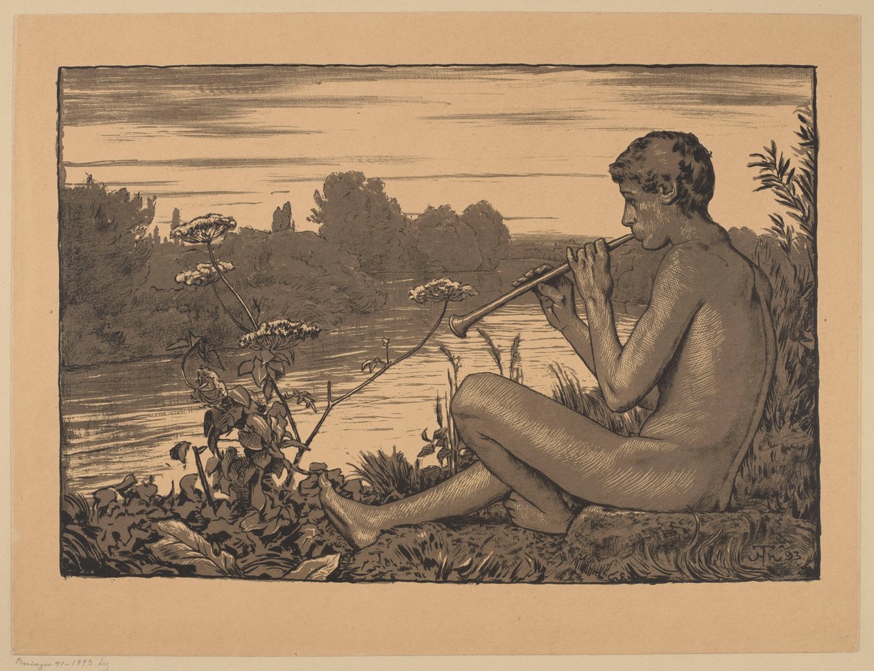 En faun, der spiller på fløjte af Hans Thoma