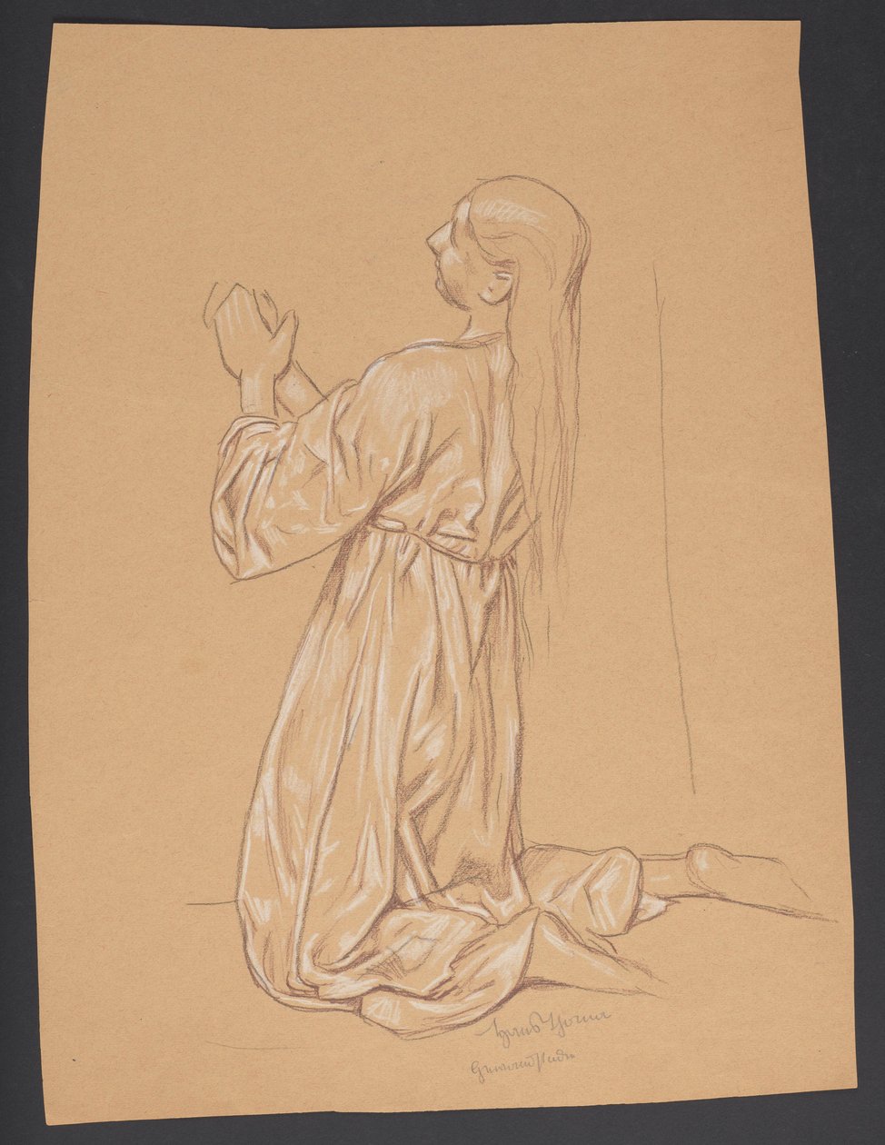 Kniende Maria Magdalena, verso: Konturwiederholung derselben Komposition af Hans Thoma