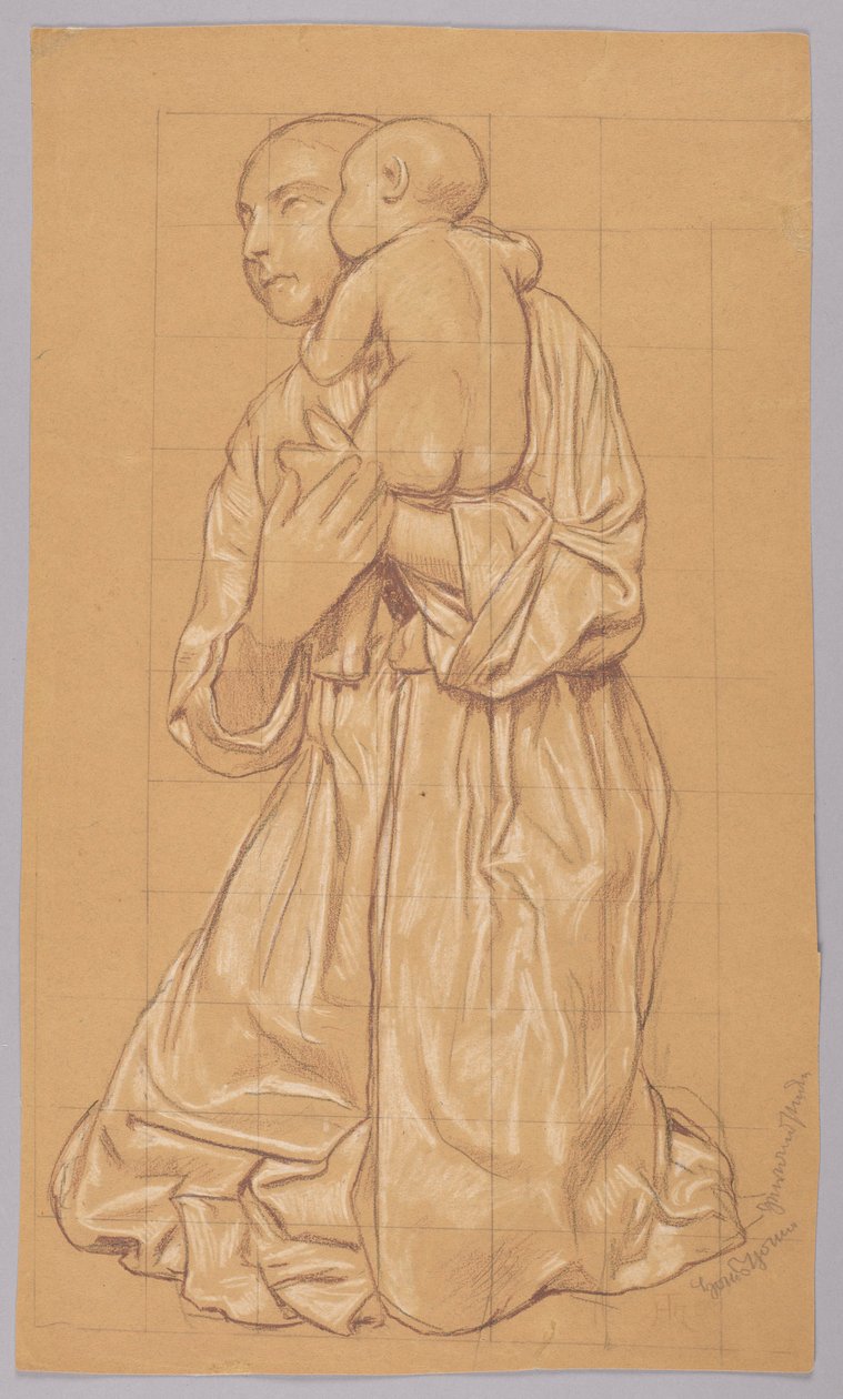 Frau mit Kind auf dem Arm af Hans Thoma