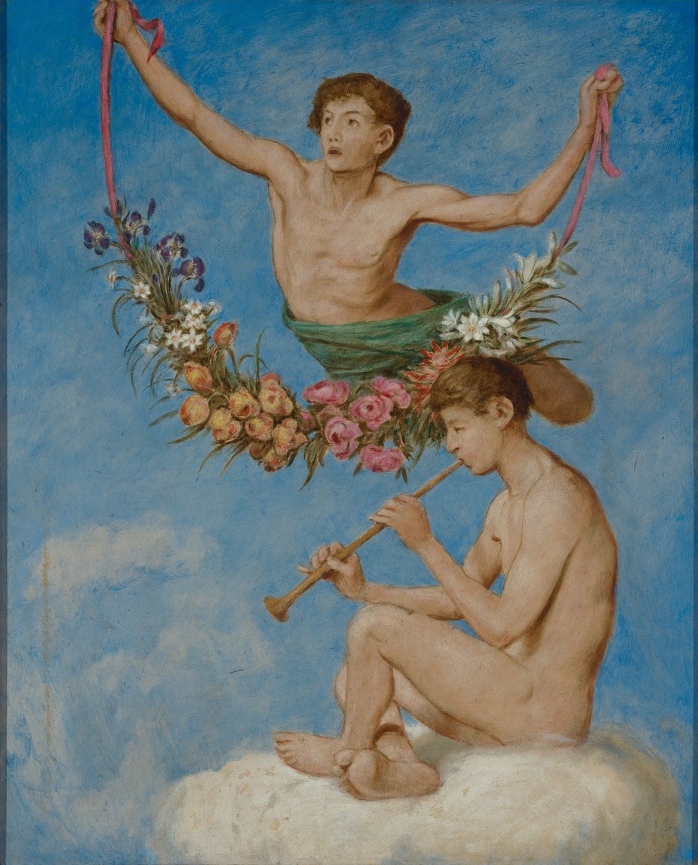 Maj (to unge genier med blomster) af Hans Thoma