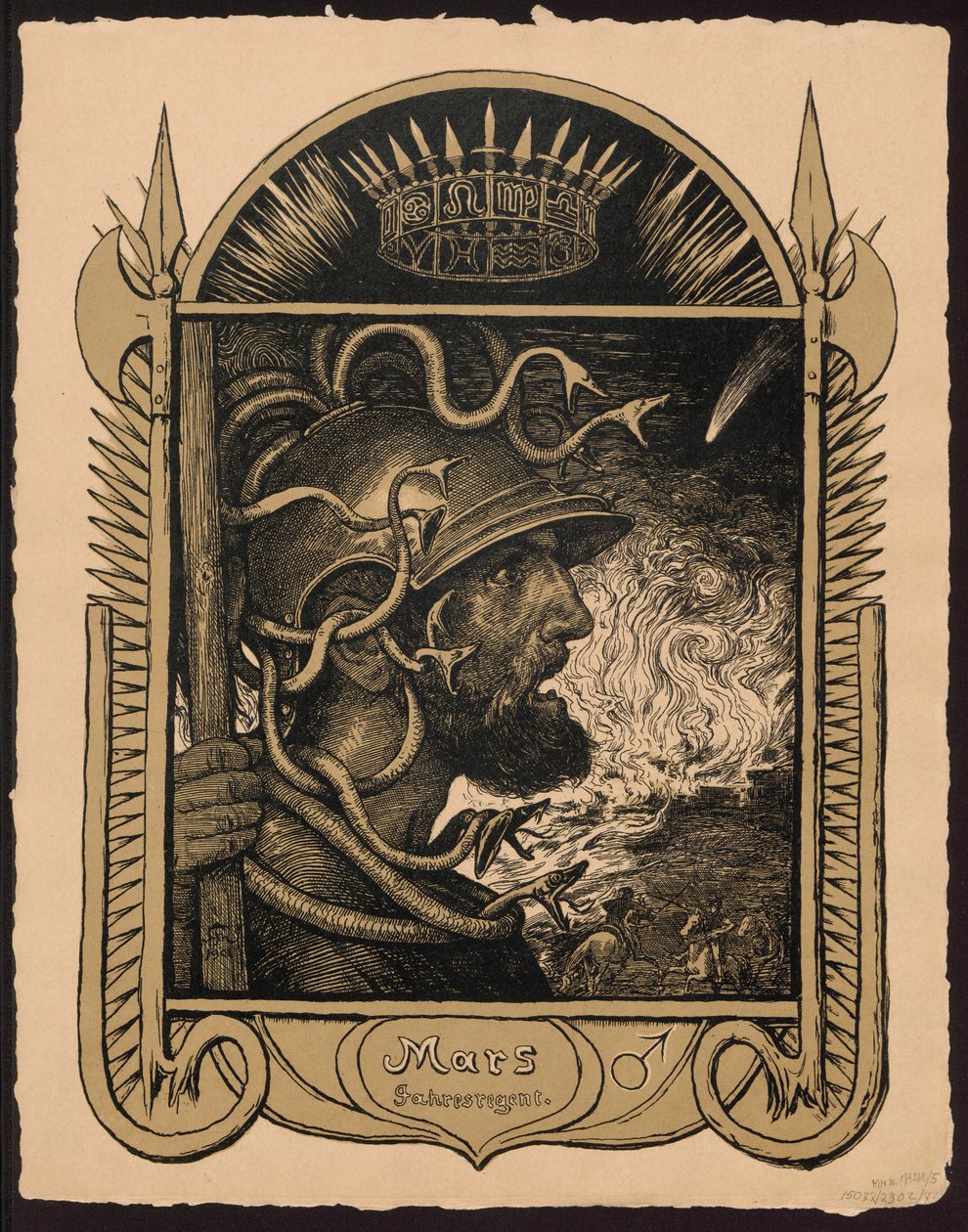 "Mars Jahrersregent". Mars som årets hersker. Tegninger til »Den evige billedkalender«, del II (Immerwährender Bilderkalender) af Hans Thoma