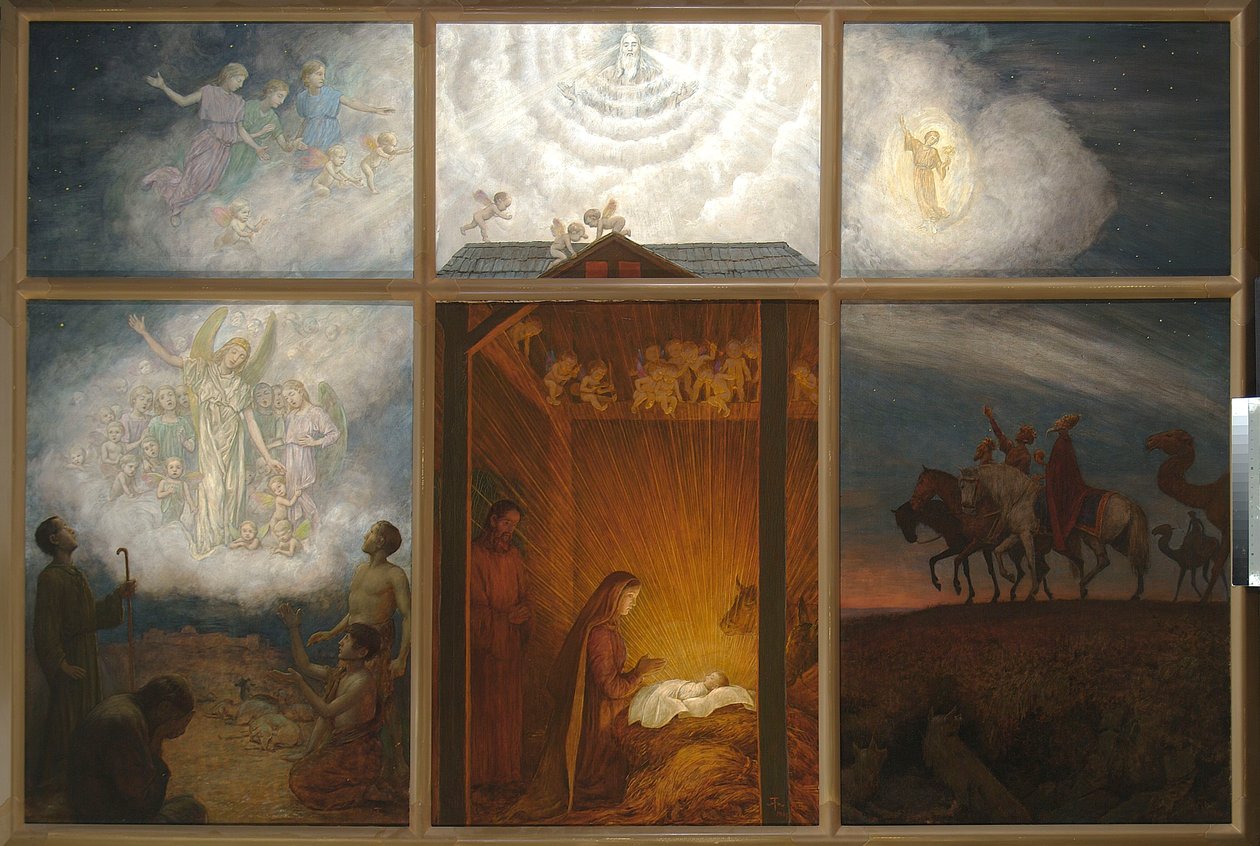Jomfru Maria, der tilbeder Barnet i krybben af Hans Thoma