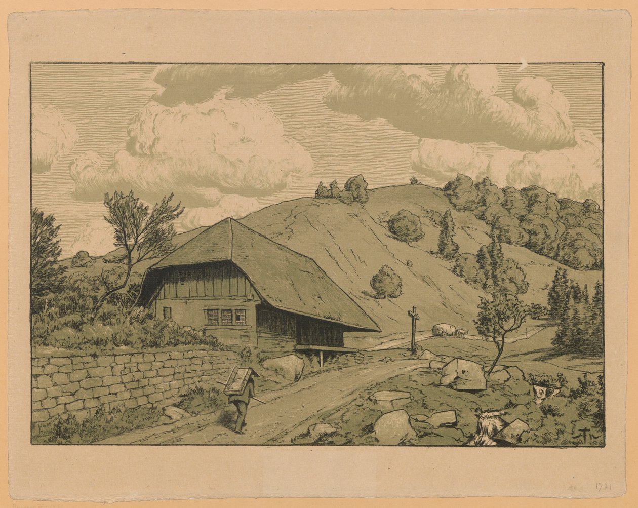Landligt landskab med en vandrer fra egnen omkring Happach i Schwarzwald af Hans Thoma