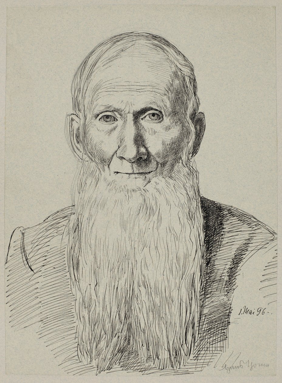 Buste af en gammel mand med langt skæg af Hans Thoma