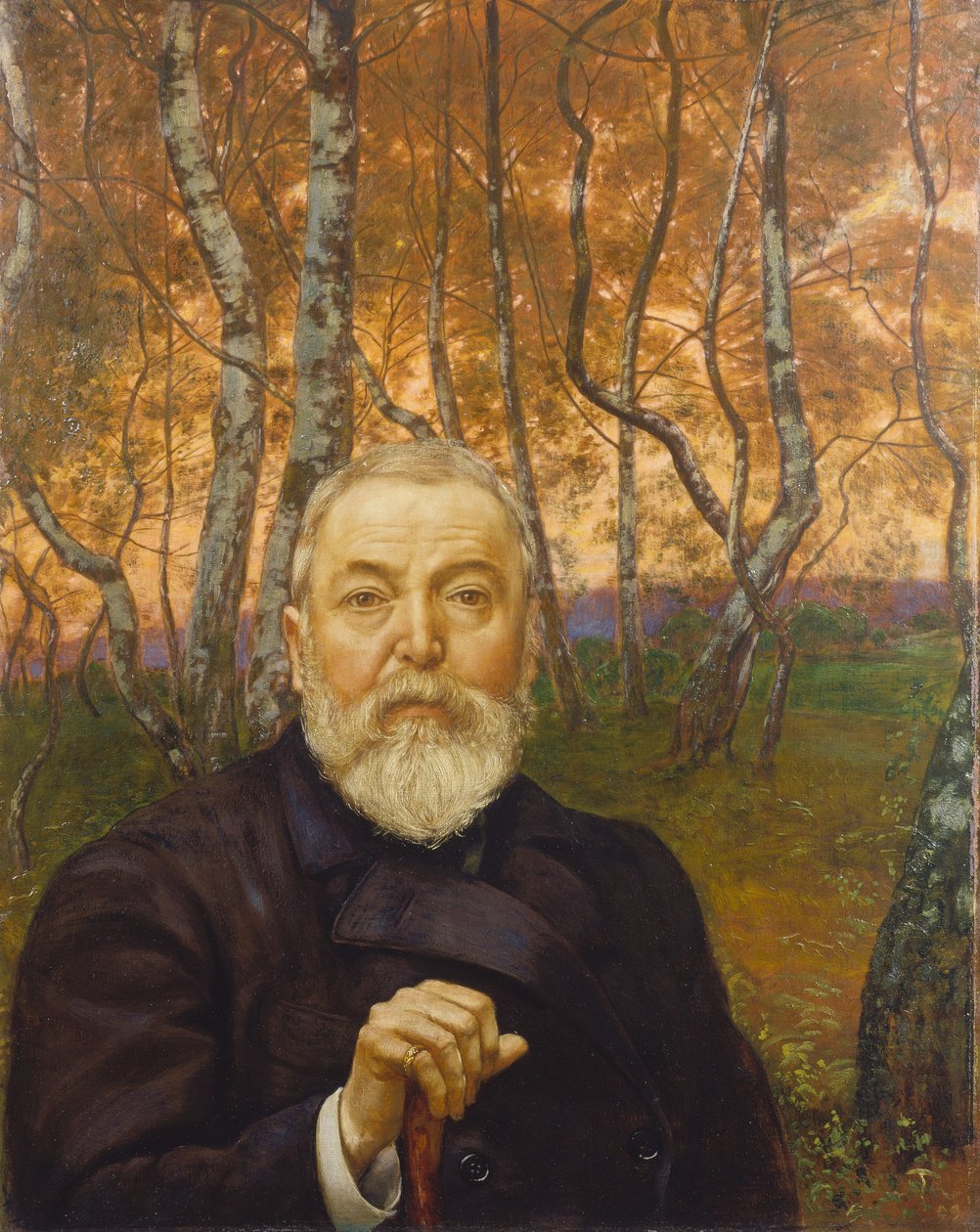 Selvportræt i en birkelund af Hans Thoma