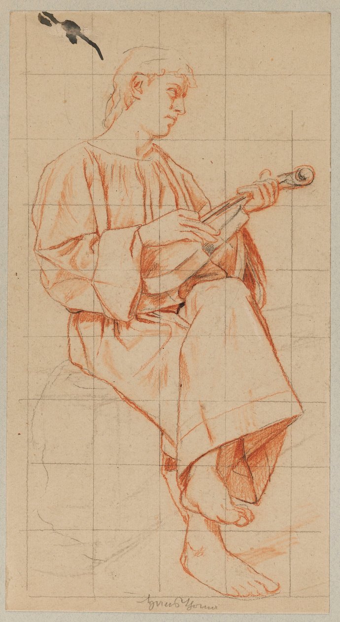En siddende mand med en violin af Hans Thoma