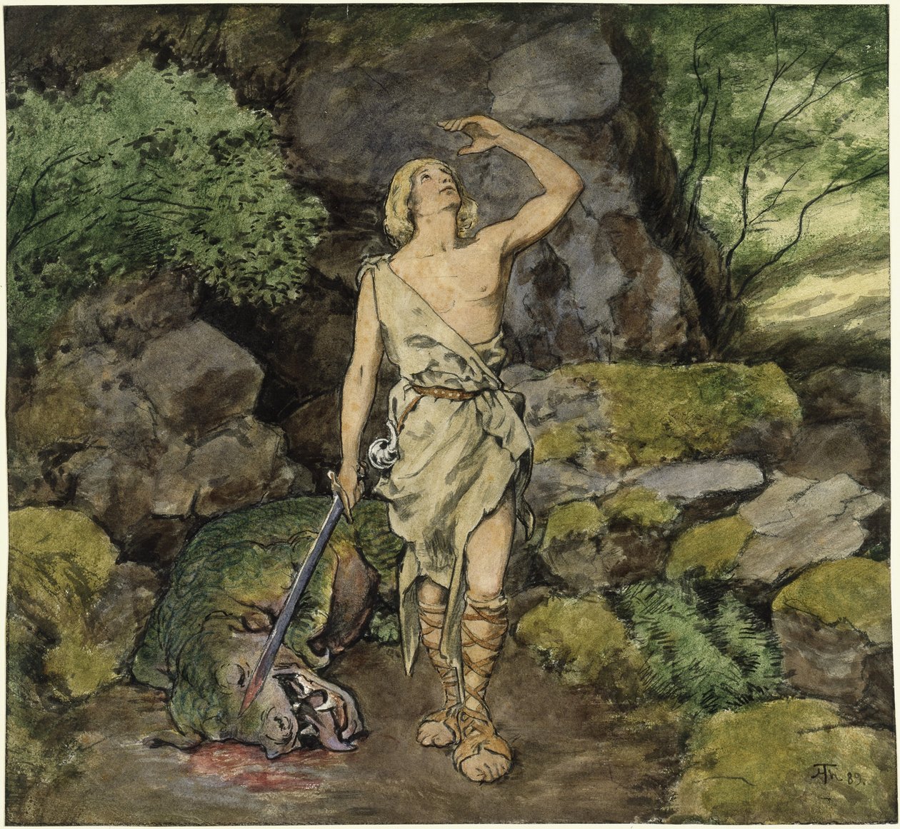 Siegfried med den dræbte drage af Hans Thoma