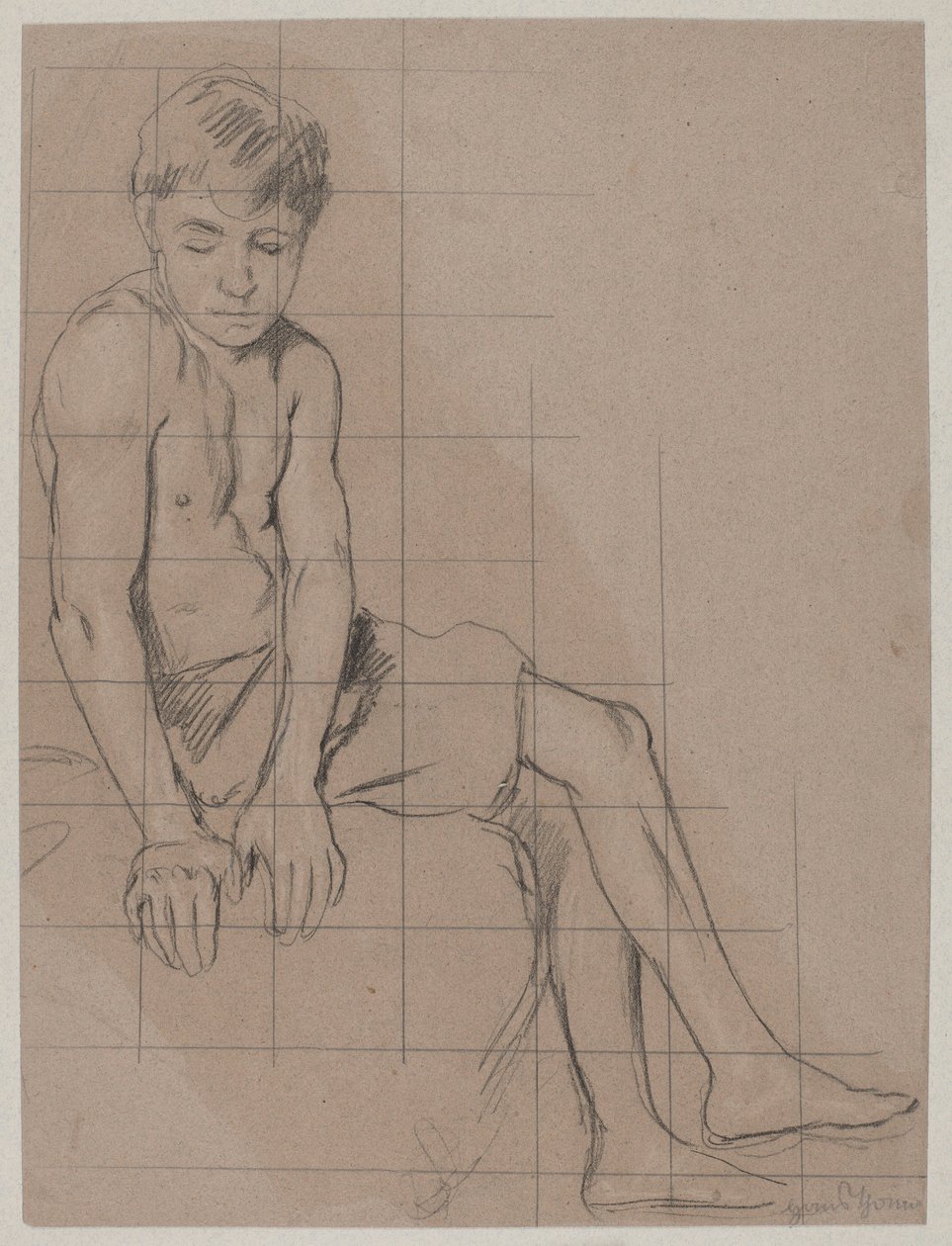 Studie af en siddende dreng af Hans Thoma