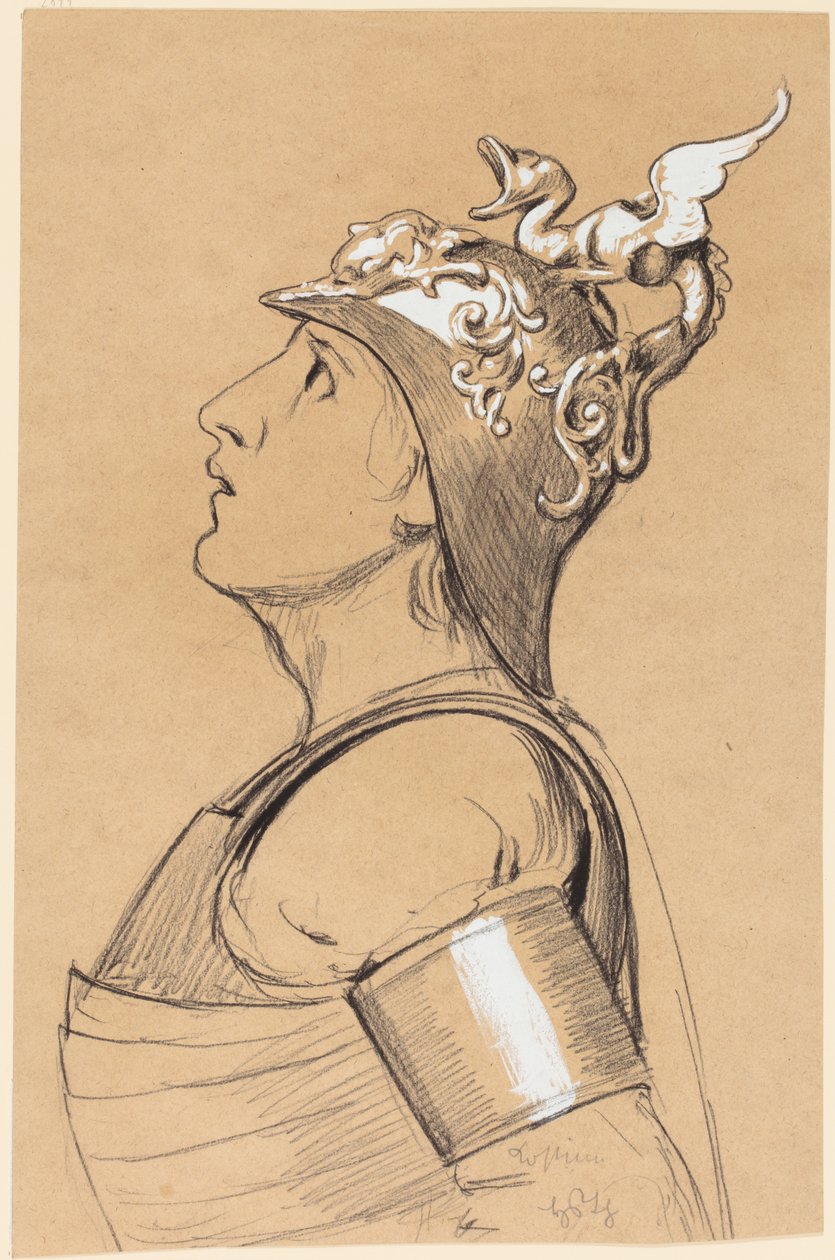 Valkyrie (kostumestudie til Bayreuth) Hoved med hjelm af Hans Thoma