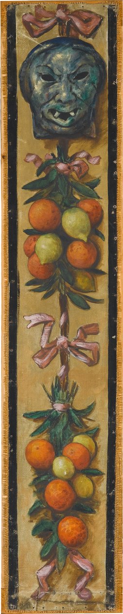 Wandfries aus dem Musiksaal des Hauses Pringsheim, München: Mongolische Maske mit Orangen und Zitronenbündeln af Hans Thoma