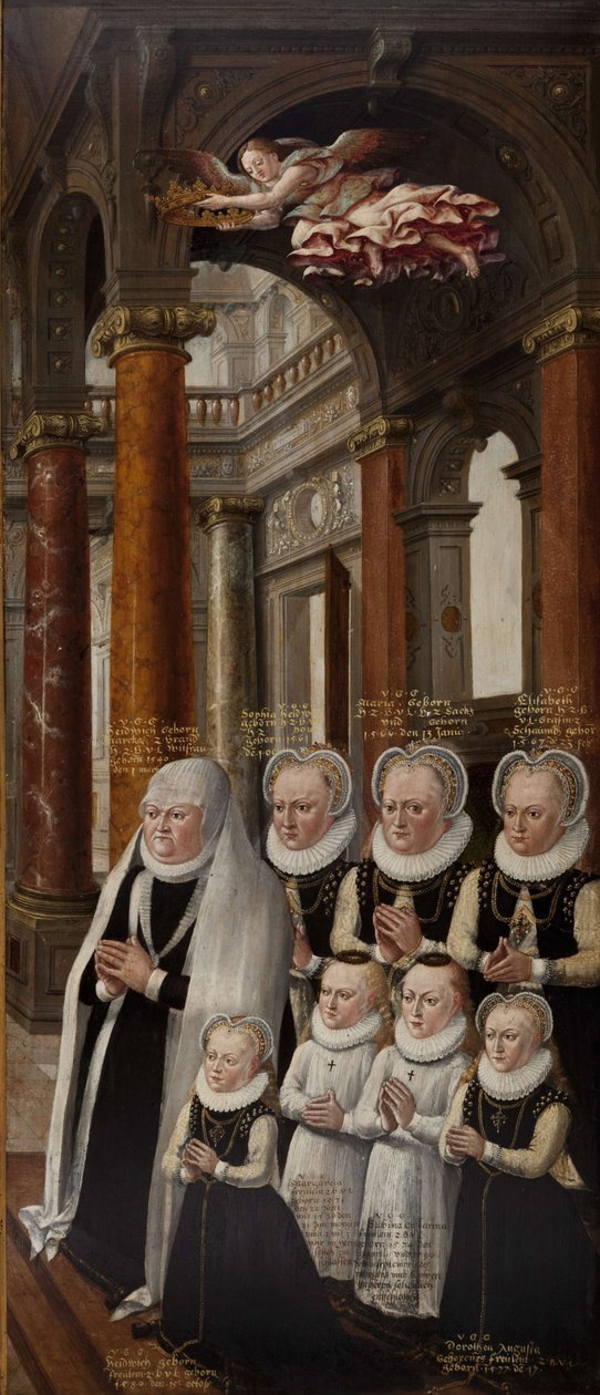 Familien af Julius af Brunswick-Lüneburg og Hedwig af Brandenburg. Epitafaltertavlens fløj af Hans Vredeman de Vries