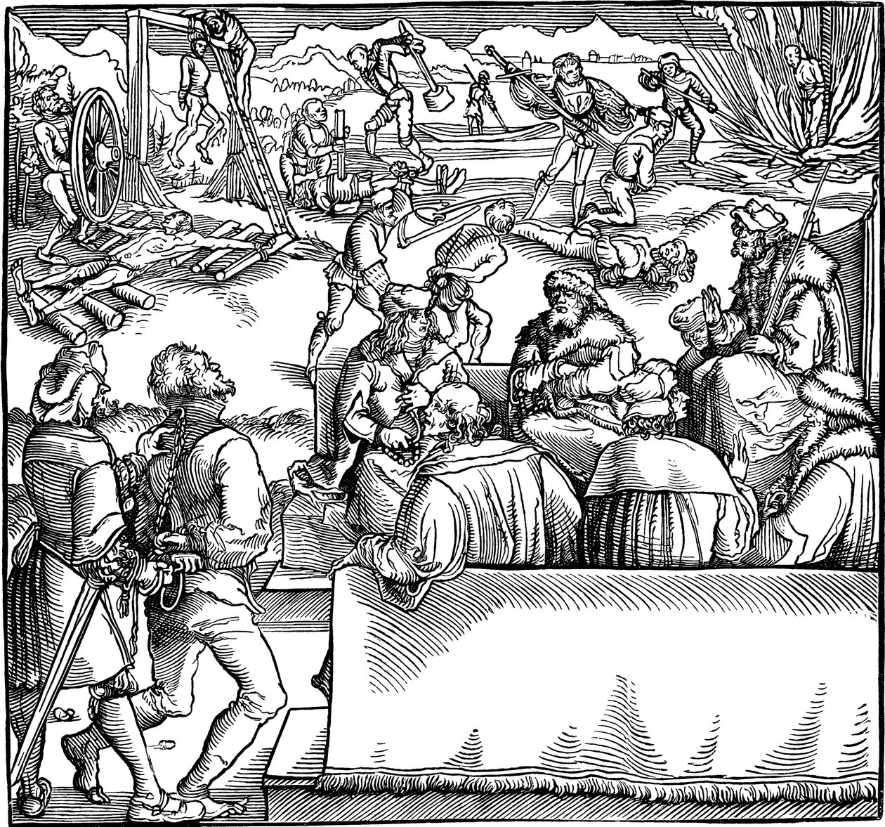 Retsmøde. Illustration fra bogen Phisicke Against Fortune af Petrarch, 1532 af Hans Weiditz the Younger
