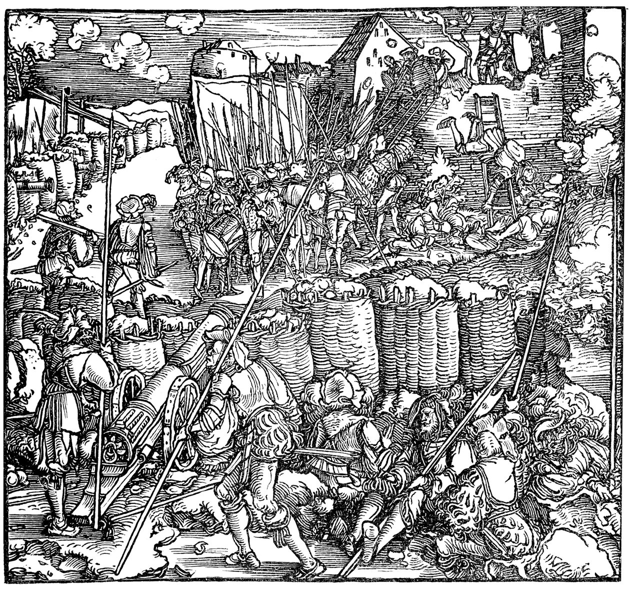 Belejring af en fæstning. Illustration fra bogen Phisicke Against Fortune af Petrarch, 1532 af Hans Weiditz the Younger