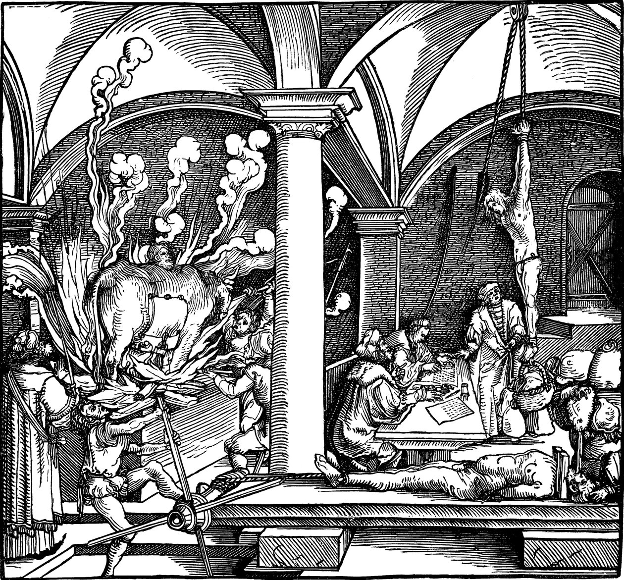 Tortur. Illustration fra bogen Phisicke Against Fortune af Petrarch, 1532 af Hans Weiditz the Younger