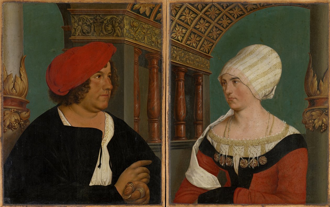 Dobbeltportræt af Basel-borgmesteren Jacob Meyer zum Hasen og hans kone Dorothea Kannengiesser, 1516 (tempera på kalktræ) af Hans after Holbein the Younger