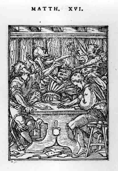 The Gamesters, fra Dance of Death-serien, indgraveret af Hans Lutzelburger (fl.1505-26) c.1526-28 af Hans after Holbein the Younger
