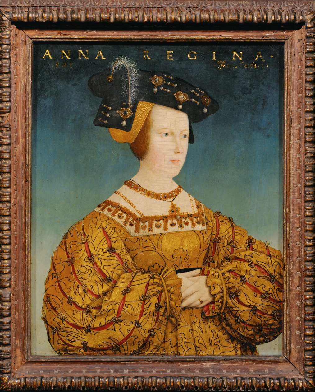 Anna af Ungarn, søster til kong Ludwig af Ungarn og hustru til kejser Ferdinand I, bror til kejser Karl V ... (maleri på træ) af Hans or Johan Maler