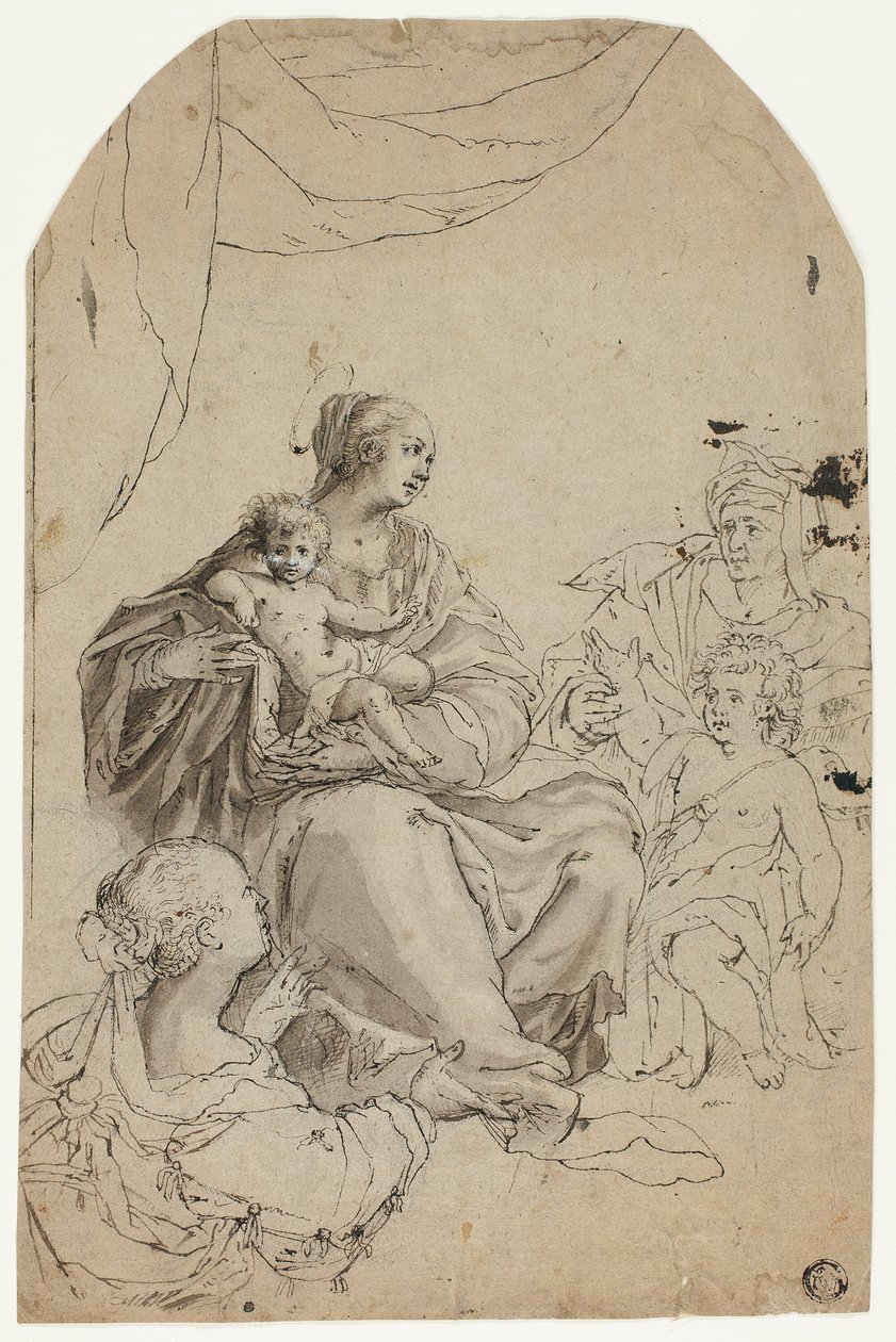 Madonna med barn og helgenerne Elizabeth, Johannes og Anne af Hans von Aachen