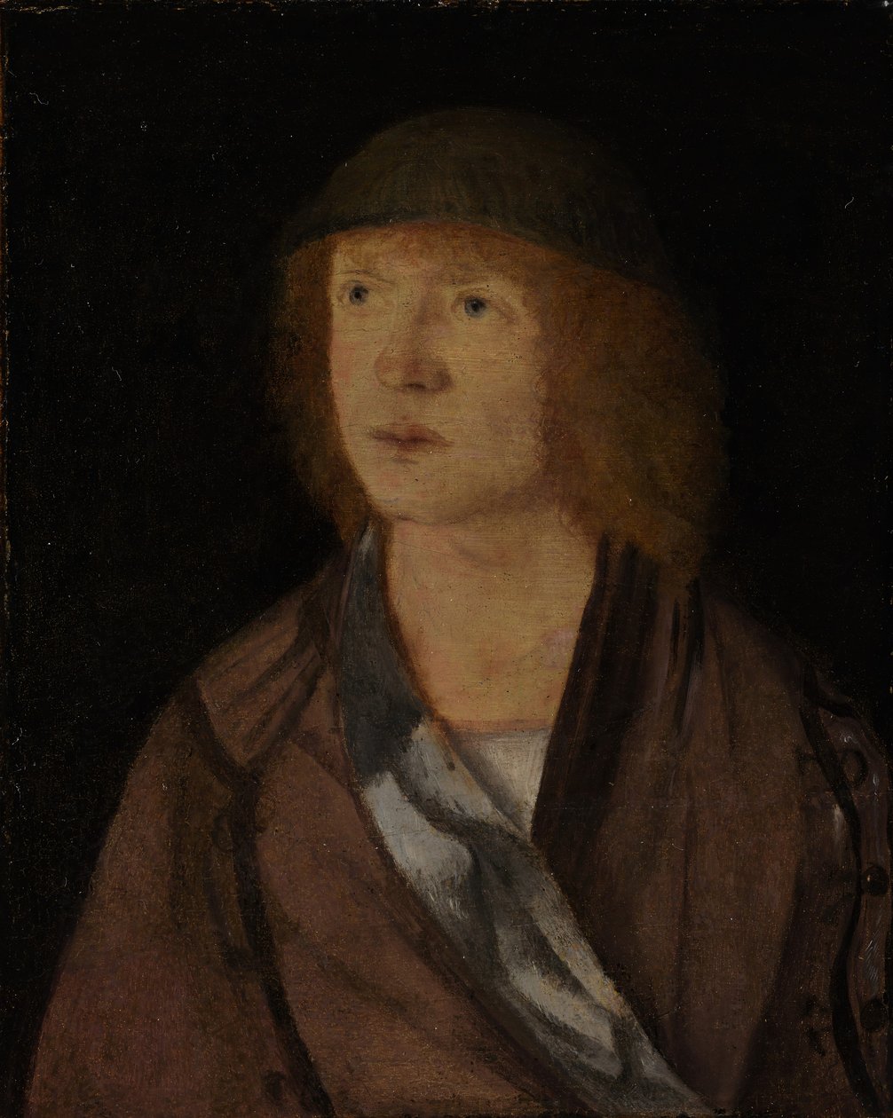 Portræt af en ung mand, omvendt pige laver en krans, ca. 1508. af Hans von Kulmbach