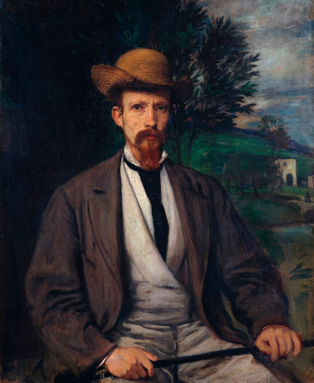"Selvportræt med gul hat" (Selvportræt med gul hat) Maleri af Hans von Marees (1837-1887) Dim 97x80 cm Olie på lærred 1874 Staatliche Museen, Berlin af Hans von Marées