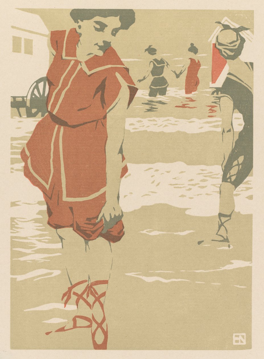 Badegæster, ca. 1900 (farvetræsnit) af Hans von Newmann
