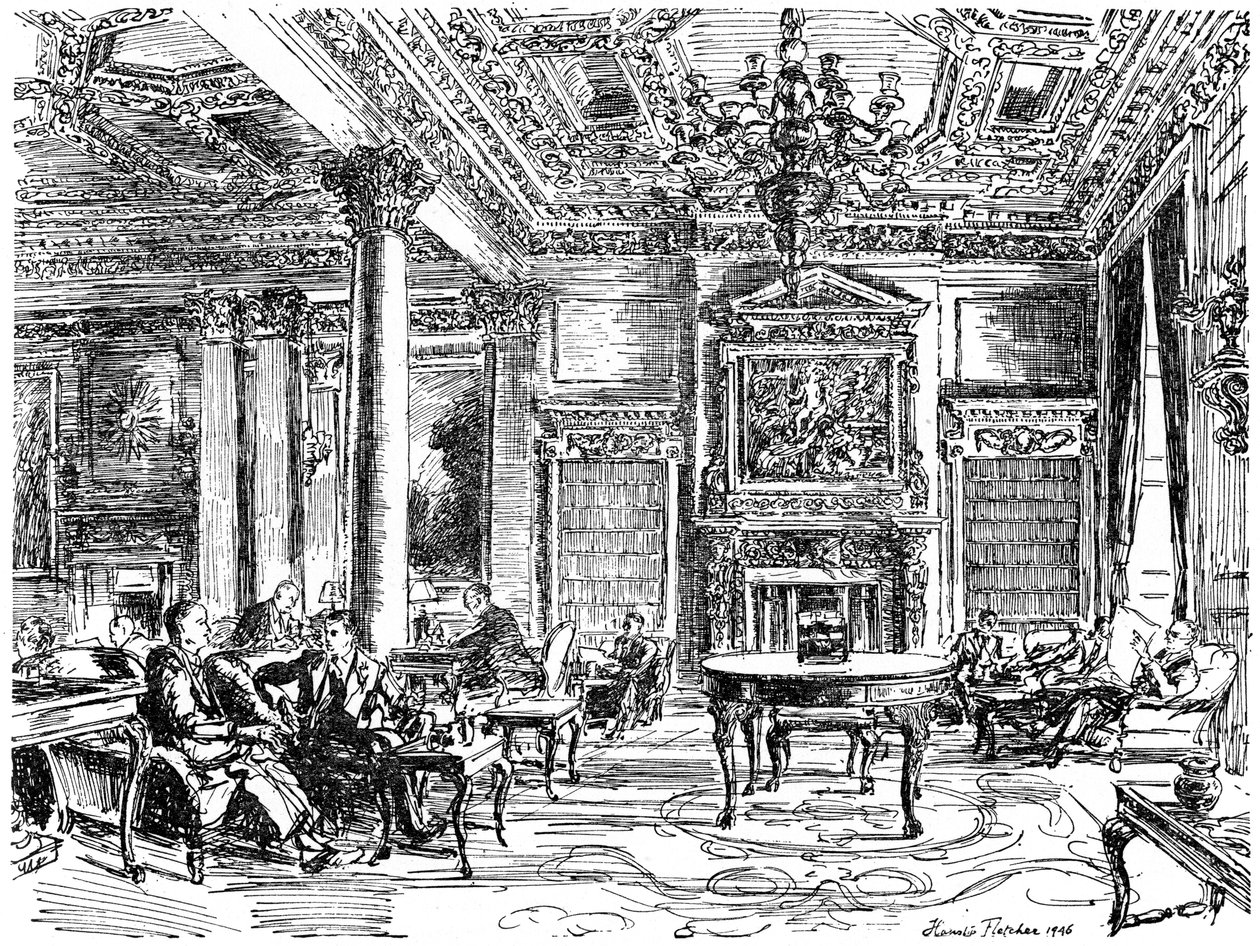 The Members Lounge, RAC klubhus, Pall Mall, London, 1946 af Hanslip Fletcher