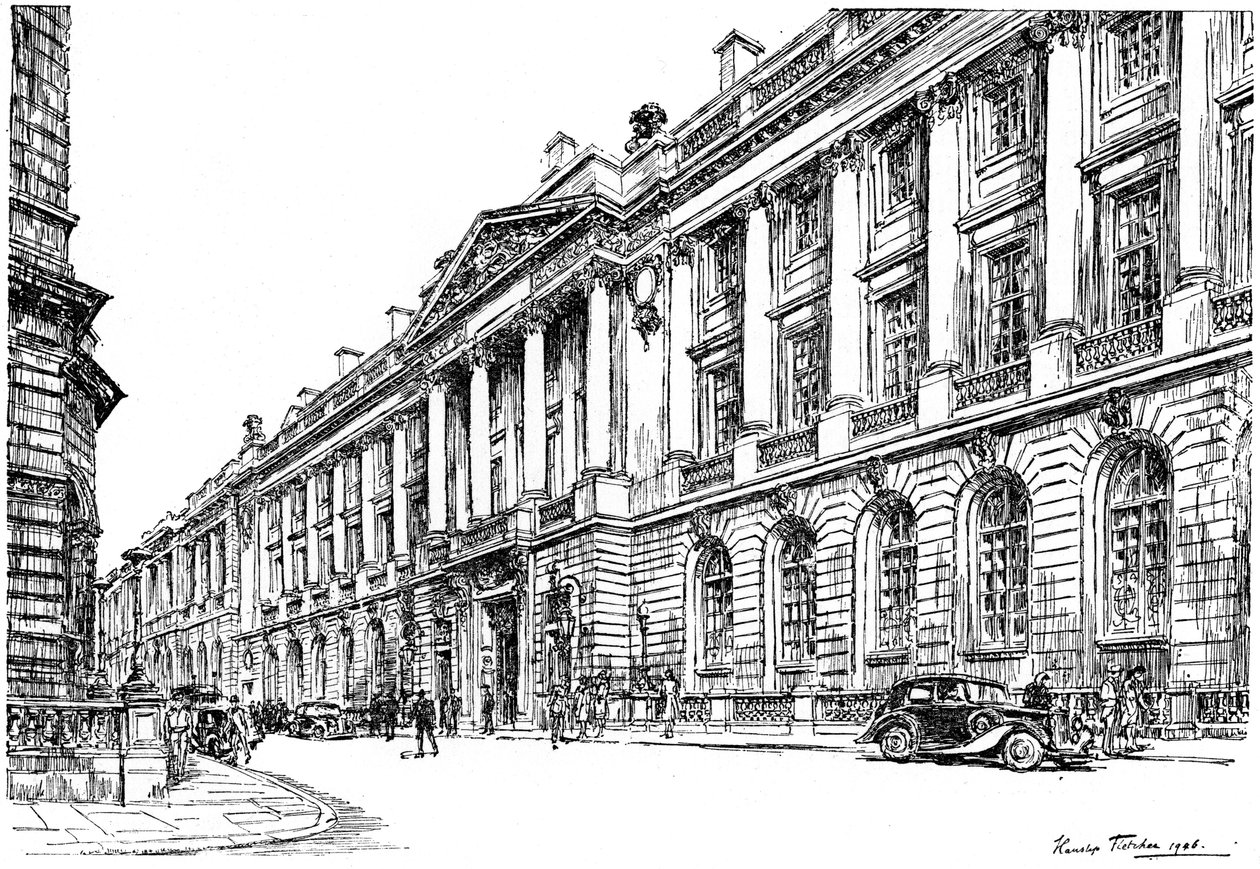 Det ydre af RAC Clubhouse i Pall Mall, London, 1946. af Hanslip Fletcher