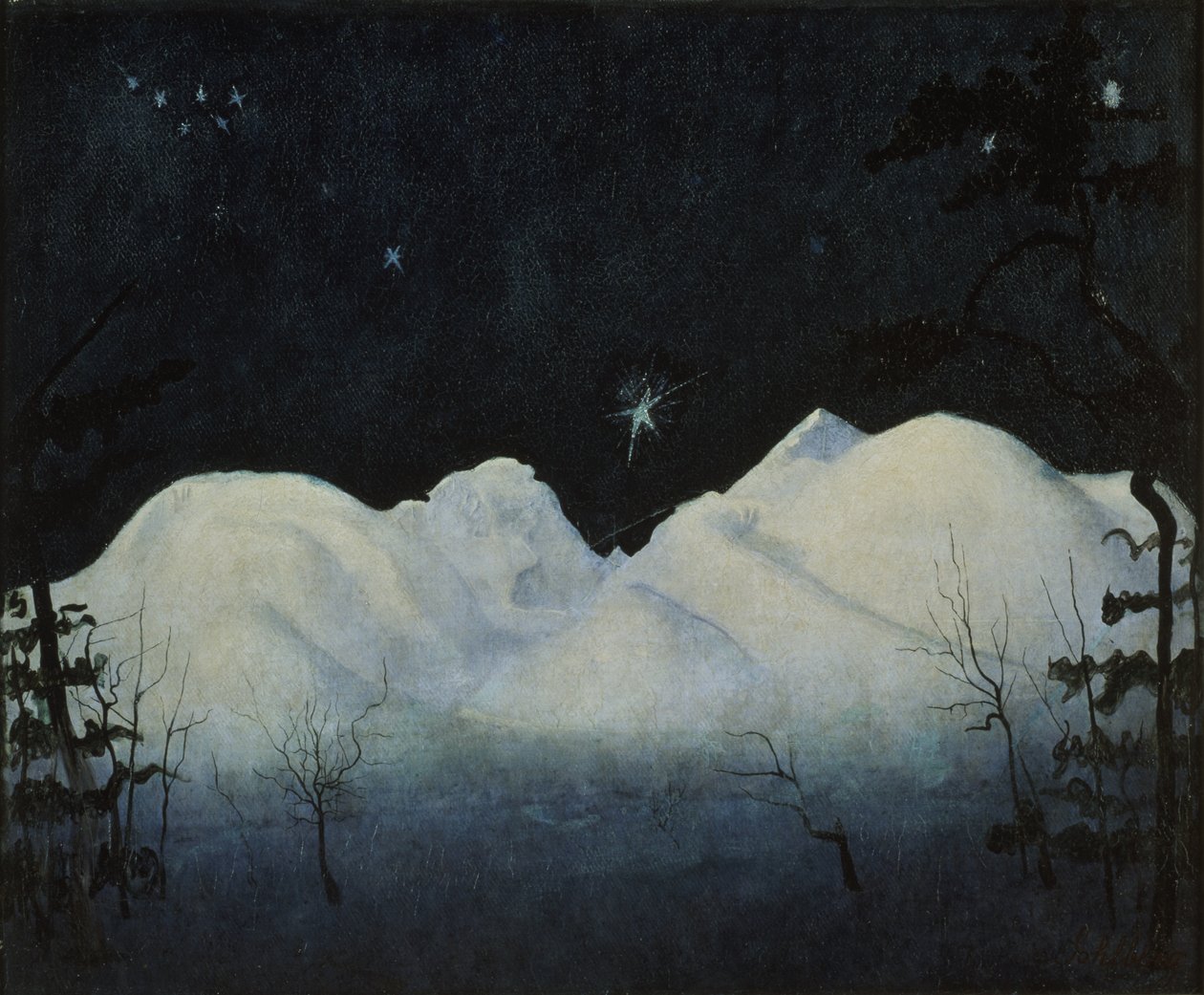 Vinternætter i bjergene (olie på lærred) af Harald Oscar Sohlberg