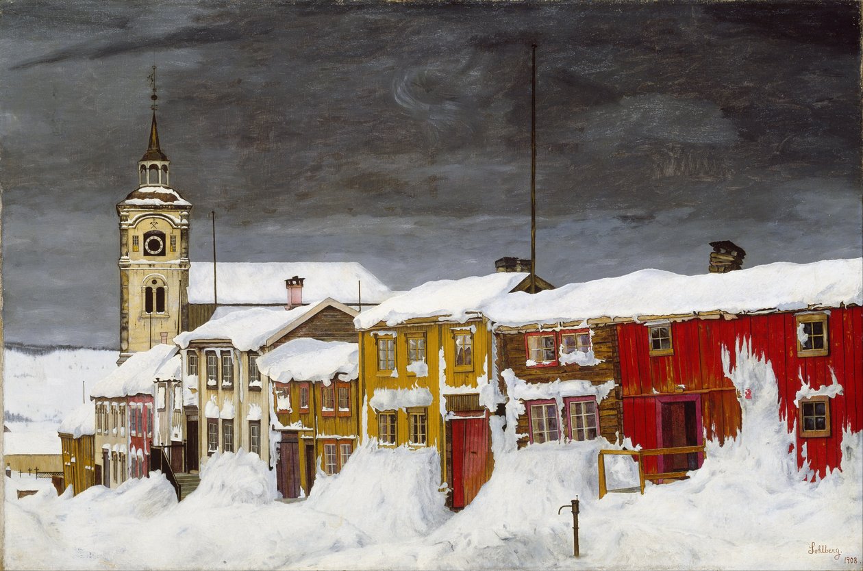 Gade på Røros om vinteren af Harald Sohlberg