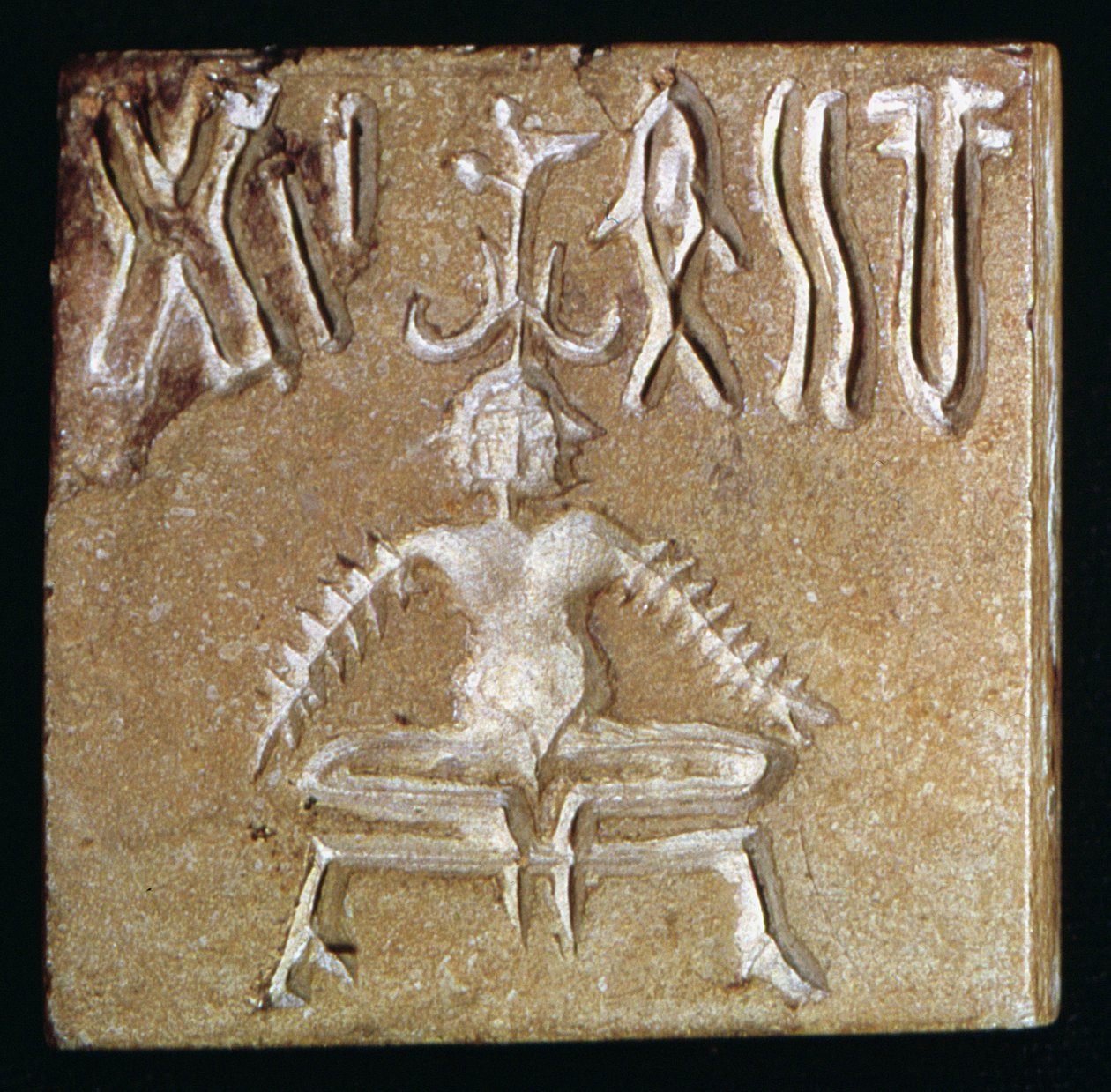 Segl, der forestiller et mytologisk dyr, fra Mohenjo-Daro, Indus Valley, Pakistan, 3000-1500 f.Kr. stendetalje fra 162902 af Harappan