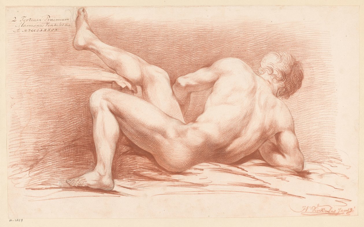 Siddende nøgen mand, set bagfra (3. præmie 1789) af Harmanus Jansz. Vinkeles