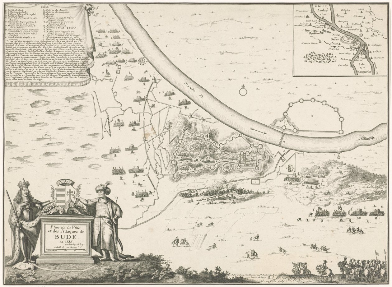 Plattegrond van Buda, 1686 Plan over byen og Budes angreb i 1686 (titel på objekt) af Harmanus van Loon