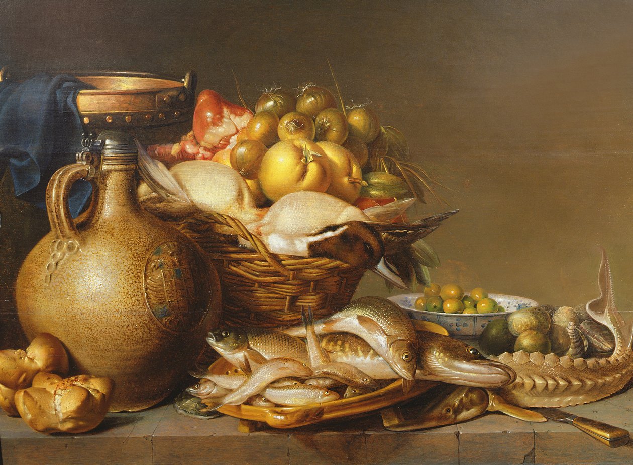 Et stilleben af fisk og anden mad af Harmen van Steenwyck