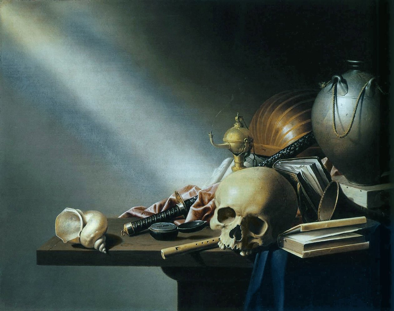 Still Life: An Allegory of the Vanities of Human Life, ca. 1640 (olie på egetræspanel) af Harmen van Steenwyck
