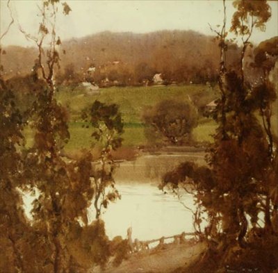 Ved floden Yarra nær Melbourne (akvarel) af Harold Brocklebank Herbert