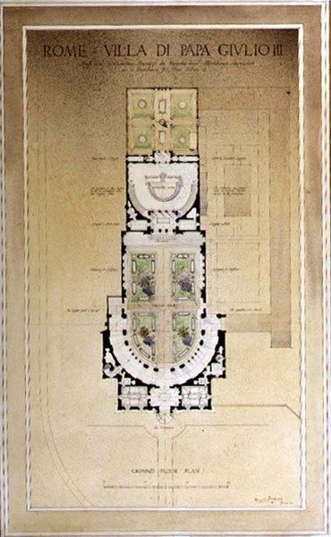 Stueplan for Villa di Papa Giulio i Rom af Harold Chalton Bradshaw