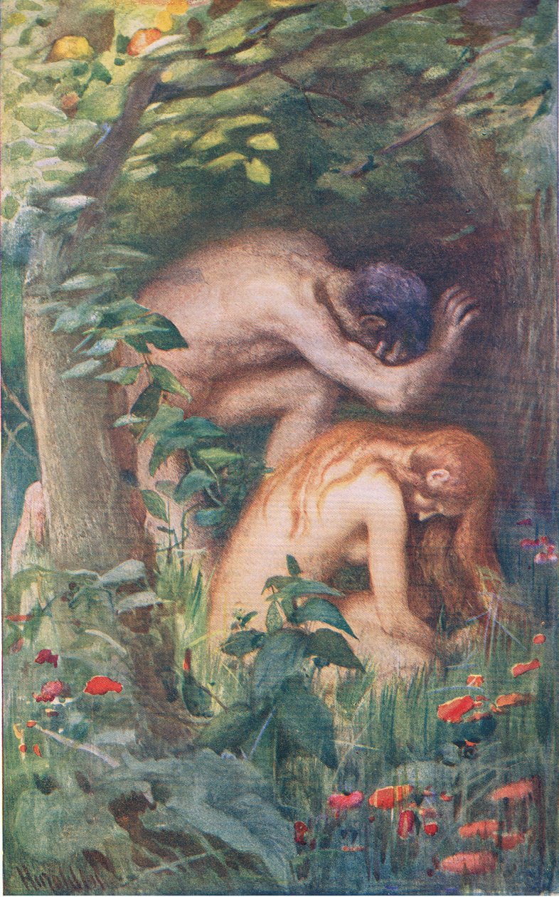 Adam og Eva, illustration fra Pictures That Teach The Crown Series, 1920 af Harold Copping