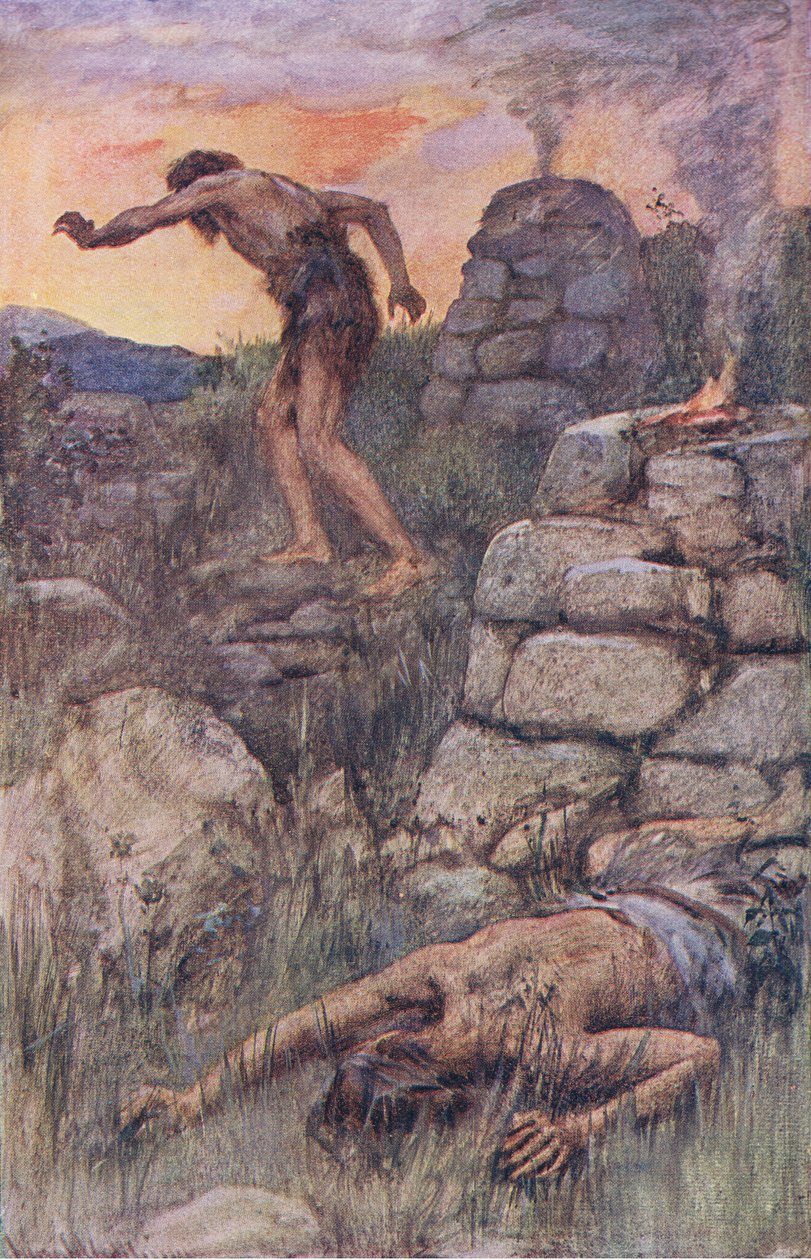 Kain og Abel, illustration fra Pictures That Teach The Crown Series, 1920 af Harold Copping