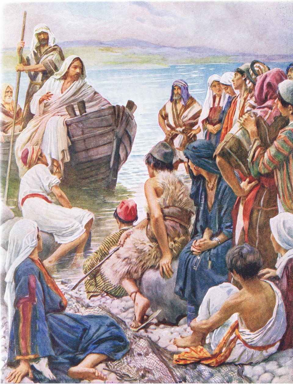 Kristus prædiker fra båden, illustration fra Harold Copping Pictures: The Crown Series, ca. 1920