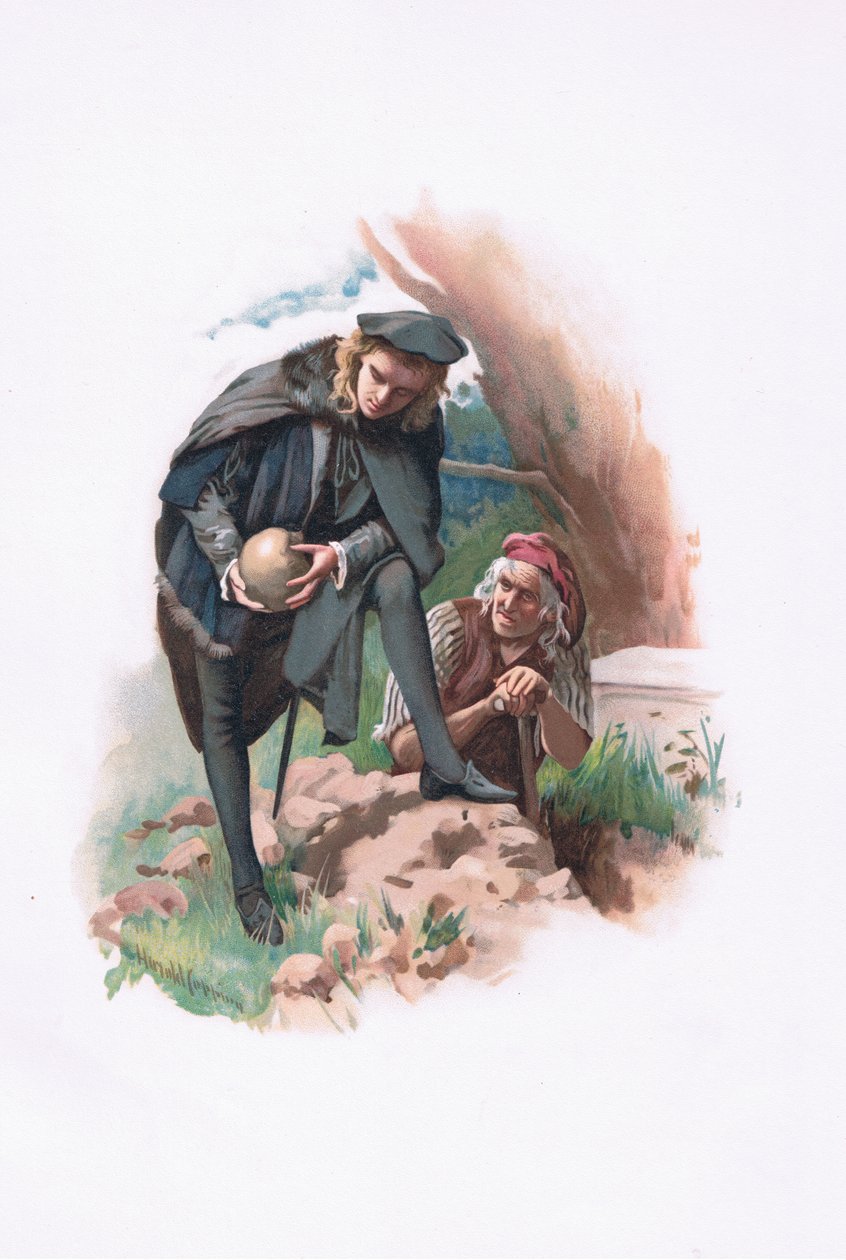 Hamlet og graveren, illustration fra Hamlet af Harold Copping
