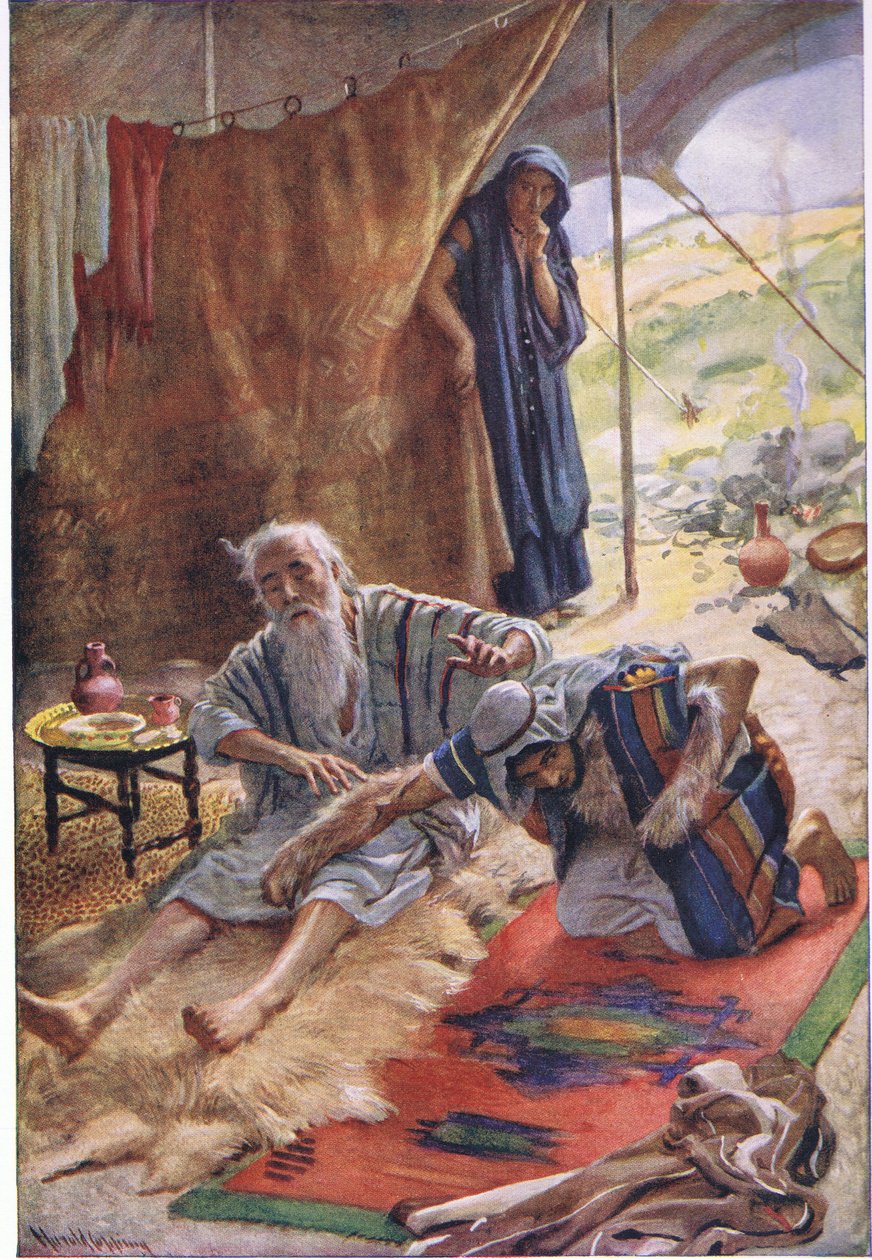 Isaac velsigner sin søn Jacob, illustration fra Pictures That Teach The Crown Series, 1920 af Harold Copping