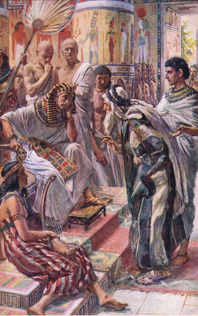 Jakob før Farao, illustration fra Pictures That Teach The Crown Series, 1920 af Harold Copping